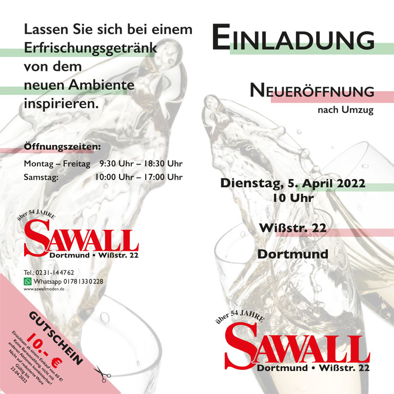 Sawall Neueröffnung nach Umzug Einladung